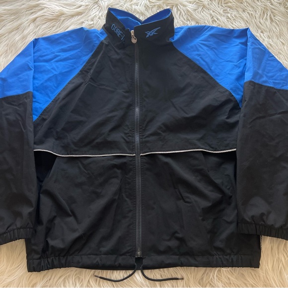Vintage 90s ASICS Gore Tex Full Zip Windbreaker Jacket Blue Black Retro Size L - Picture 2 of 8